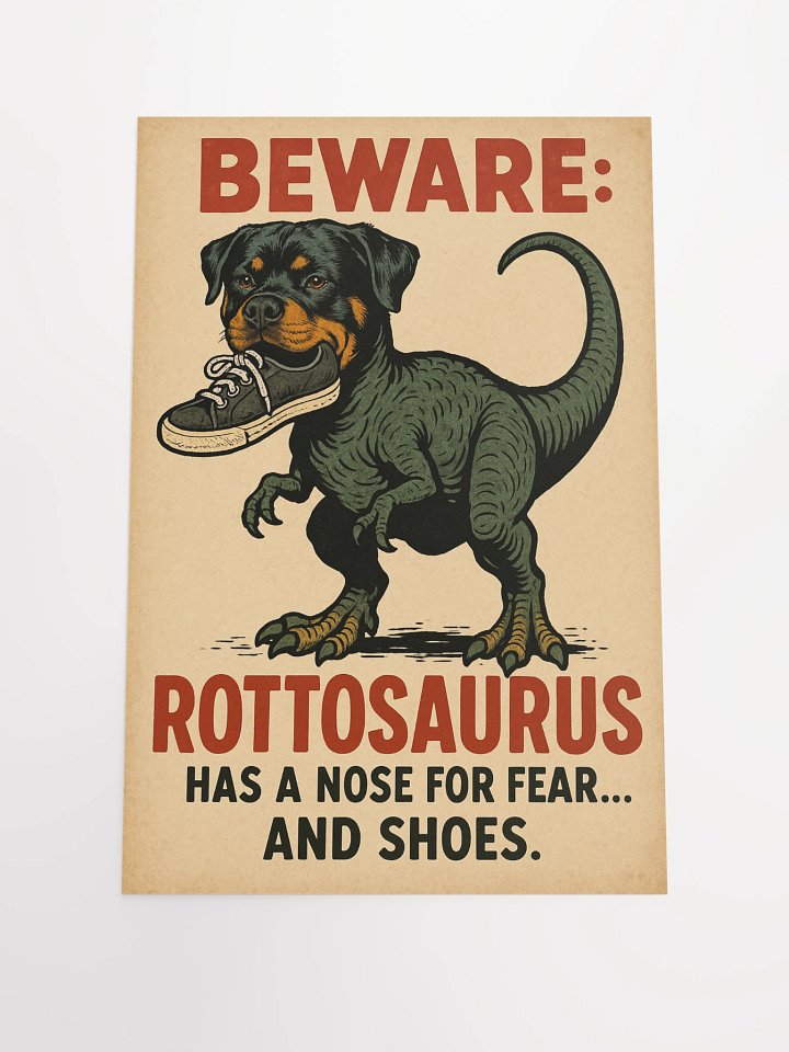 Beware: Rottosaurus Has a Nose for Fear... and Shoes. Poster product image (1)