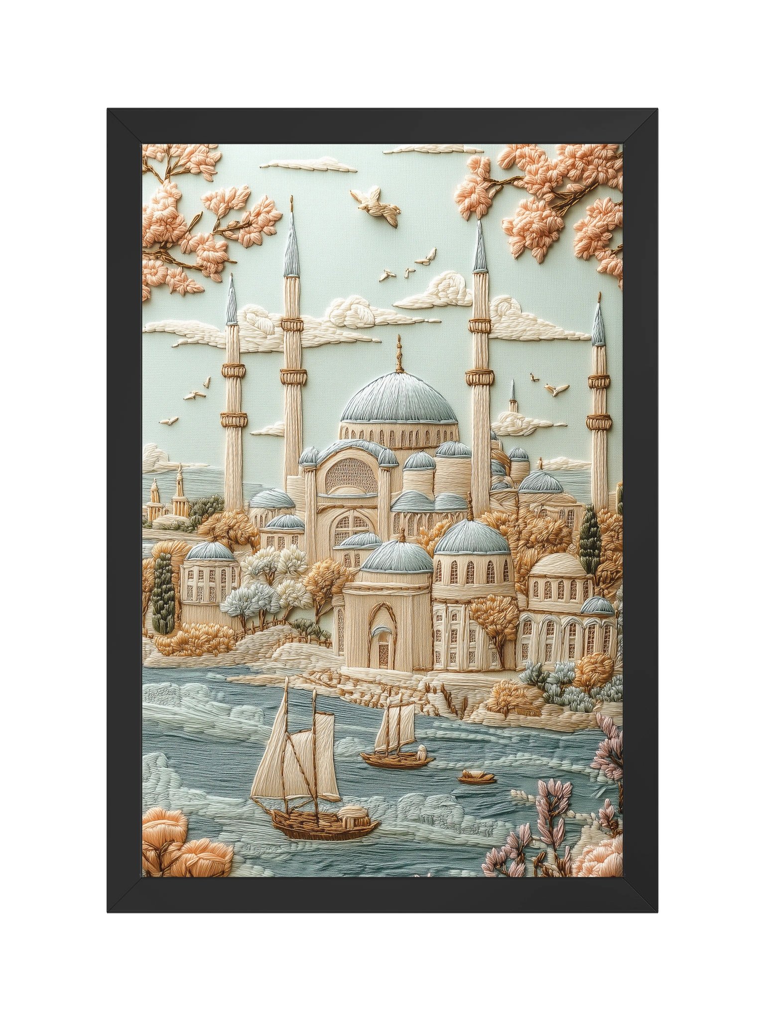 Sailing Through Istanbul | Embroidery-Style Wall Art — Framed Print product image (9)