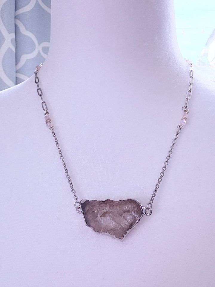 MFD-00266 | Natural Stone Geode Druzy Pendant Necklace with Stainless Steel Cable Chain and Paperclip Chain | Handmade Jewelry by Monique Faella Designs™ product image (1)