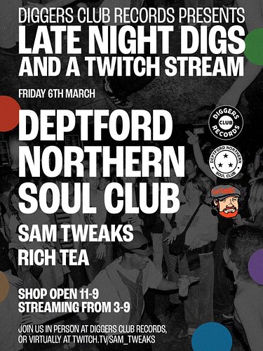 Today is jam packed, first up gonna be streaming with @samtweaks all day at @diggersclubrecords 3-9 alongside the great @dept...