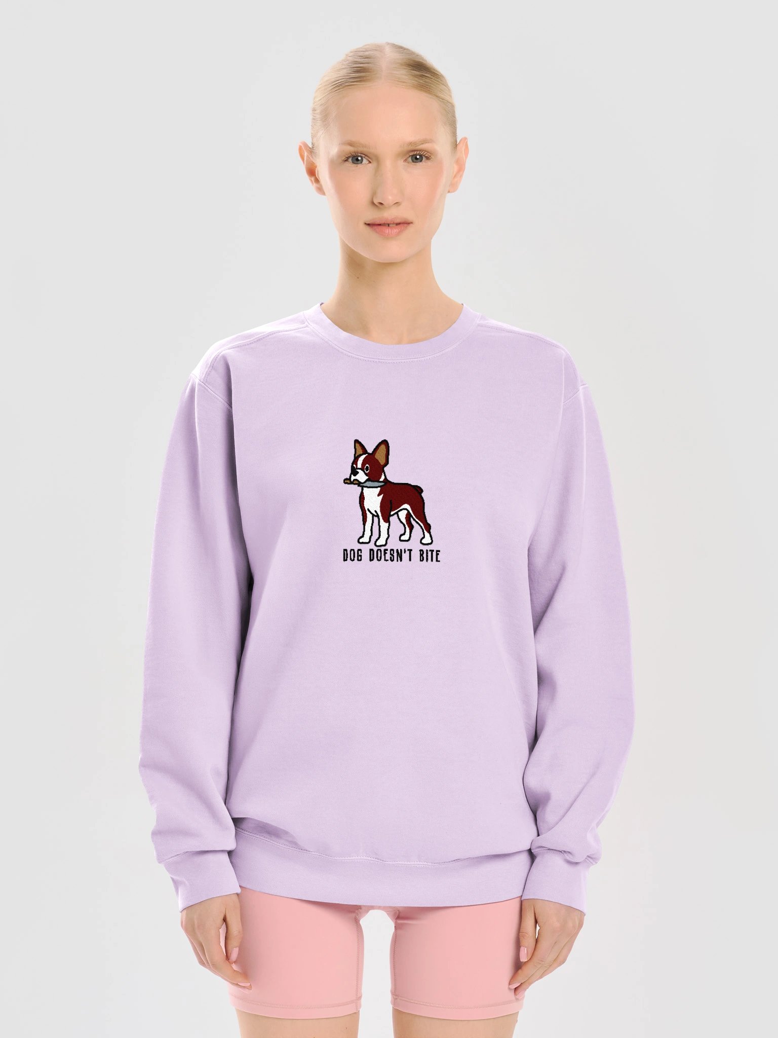 Dog Doesn't Bite Funny Chibi-Style Embroidered Premium Sweatshirt for Boston Terrier(Red and White) Owners product image (37)