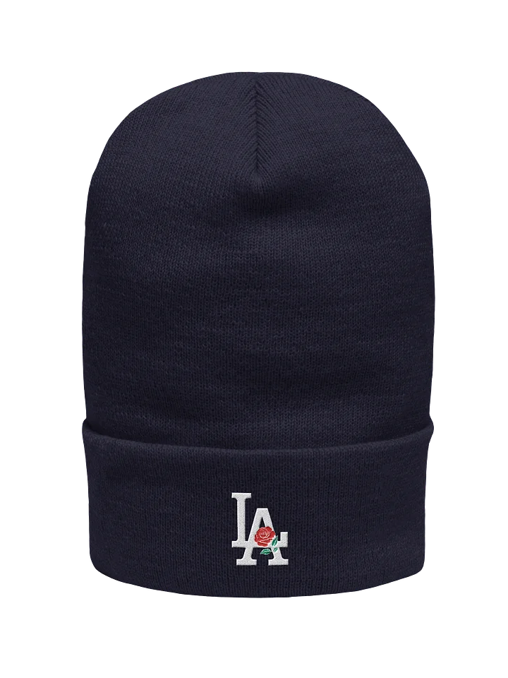 "LA" Red Rose Embroidered Cuffed Beanie product image (1)