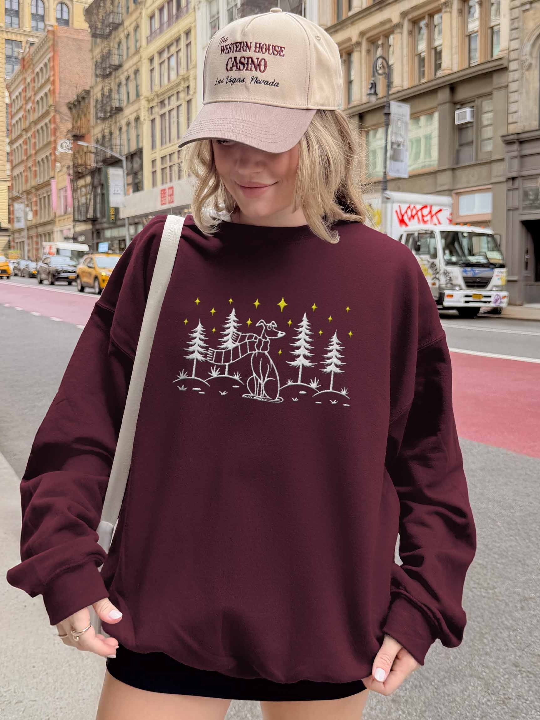 Greyhound Winter/Christmas Line Art Design Embroidered Sweatshirt product image (2)