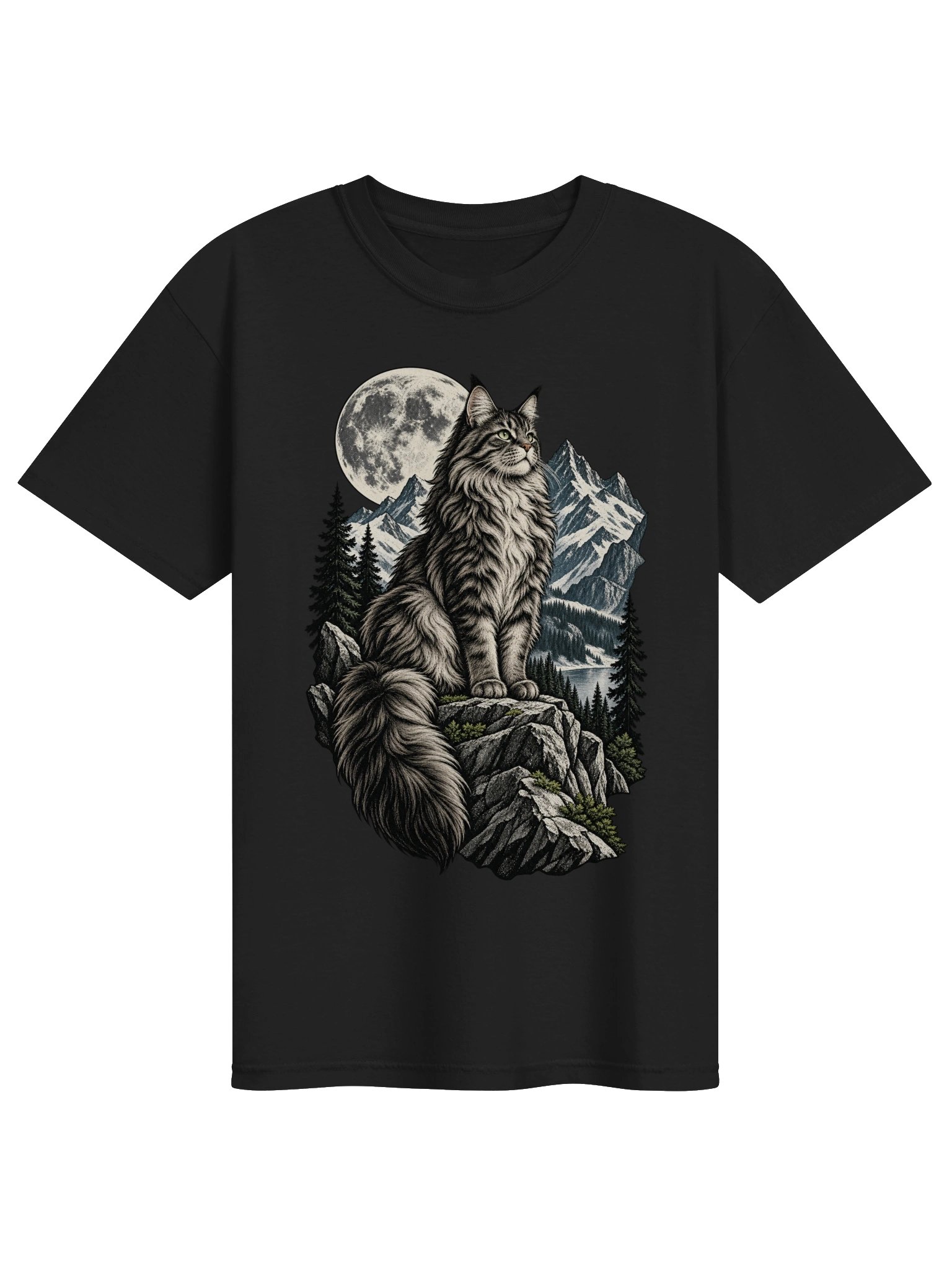 Moonlit Mountain Cat T-Shirt – Wild Nature Graphic Tee product image (2)