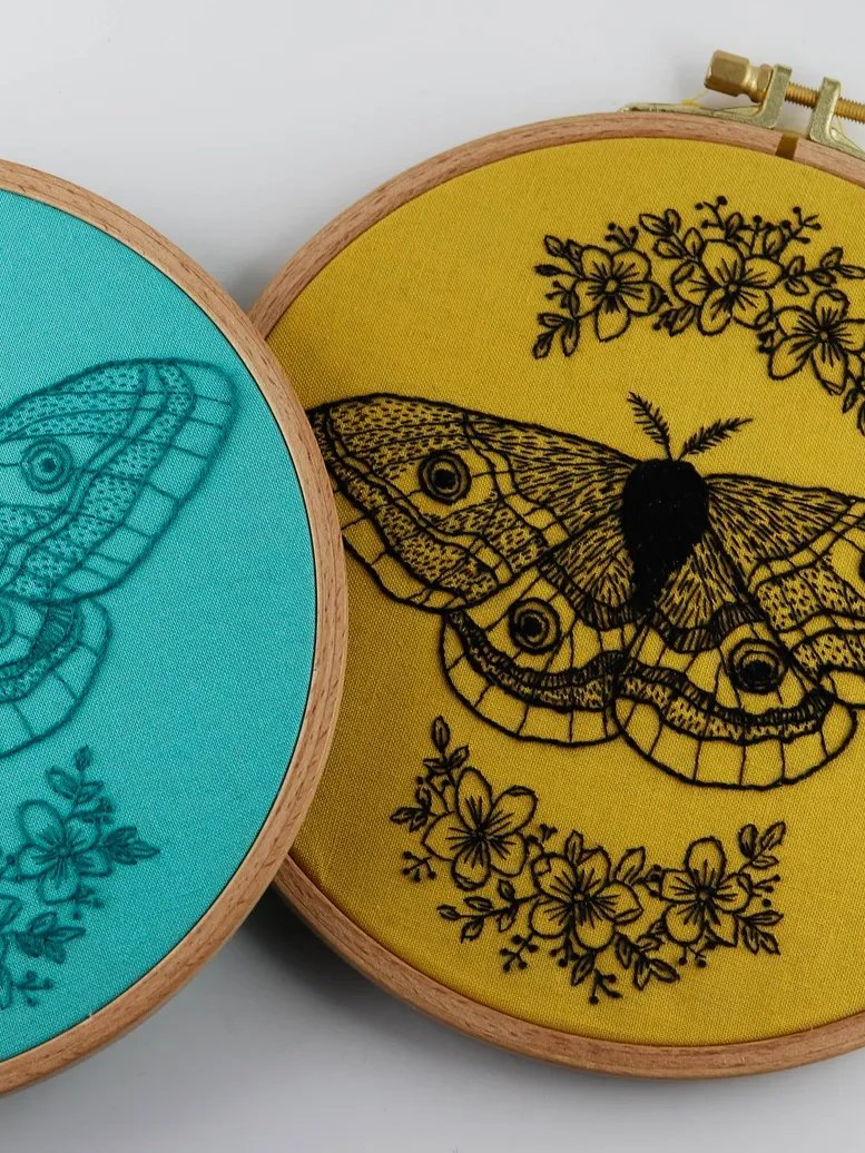 Monochrome Emperor Moth Outline Hand Embroidery Pattern: Beginner-Friendly Line Art Tutorial (PDF Digital Download) product image (3)