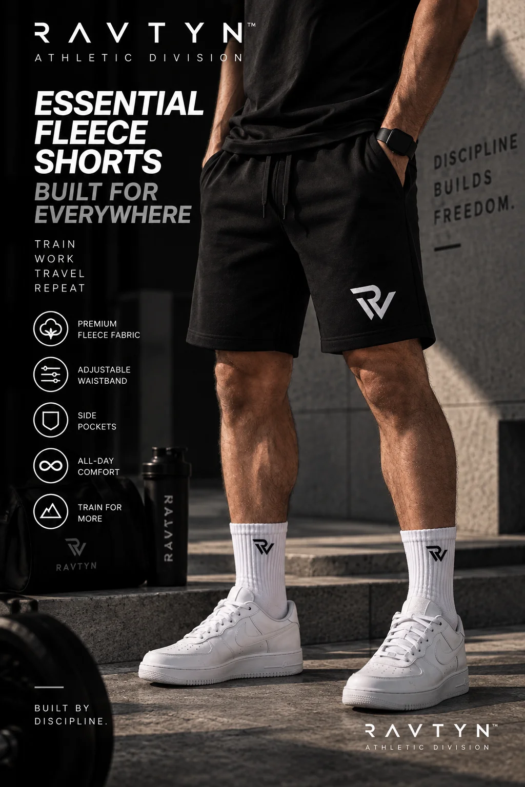 RAVTYN Essential Fleece Shorts — Black product image (2)