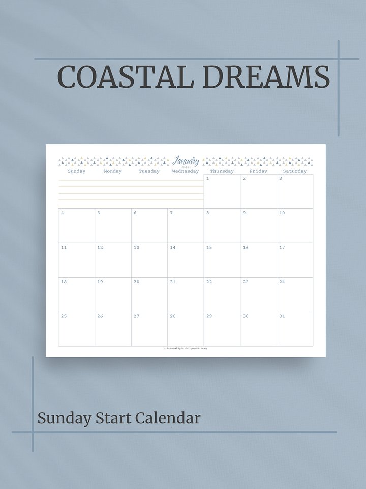 Coastal Dreams 2026 Calendar - Single Page per Month, Sunday Start, Letter Size product image (1)