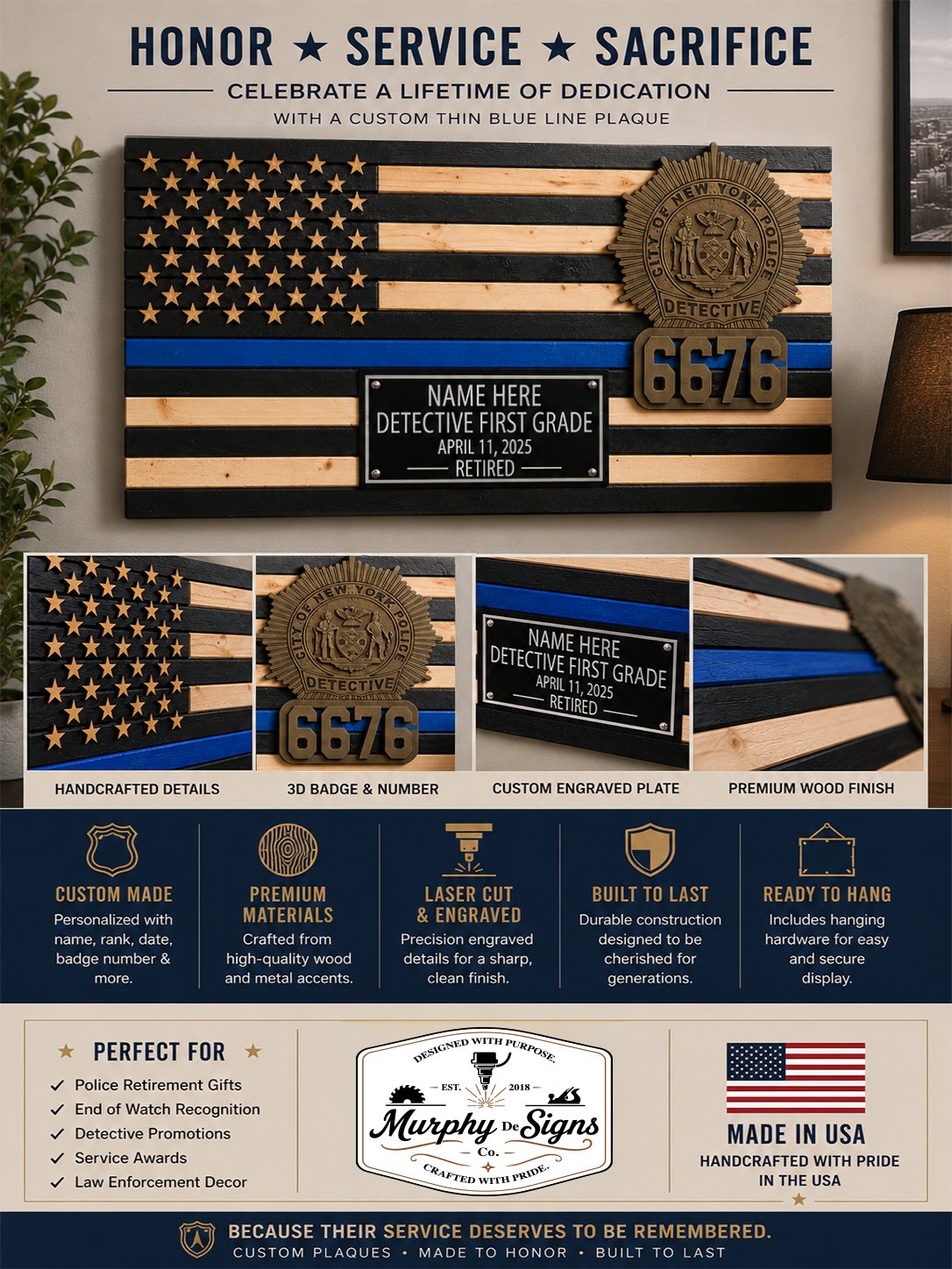 Custom Thin Blue Line Police Retirement Flag product image (2)