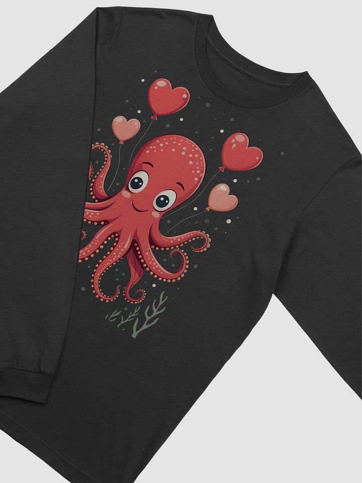 Octopus With Hearts Balloons Long Sleeve Tee product image (2)