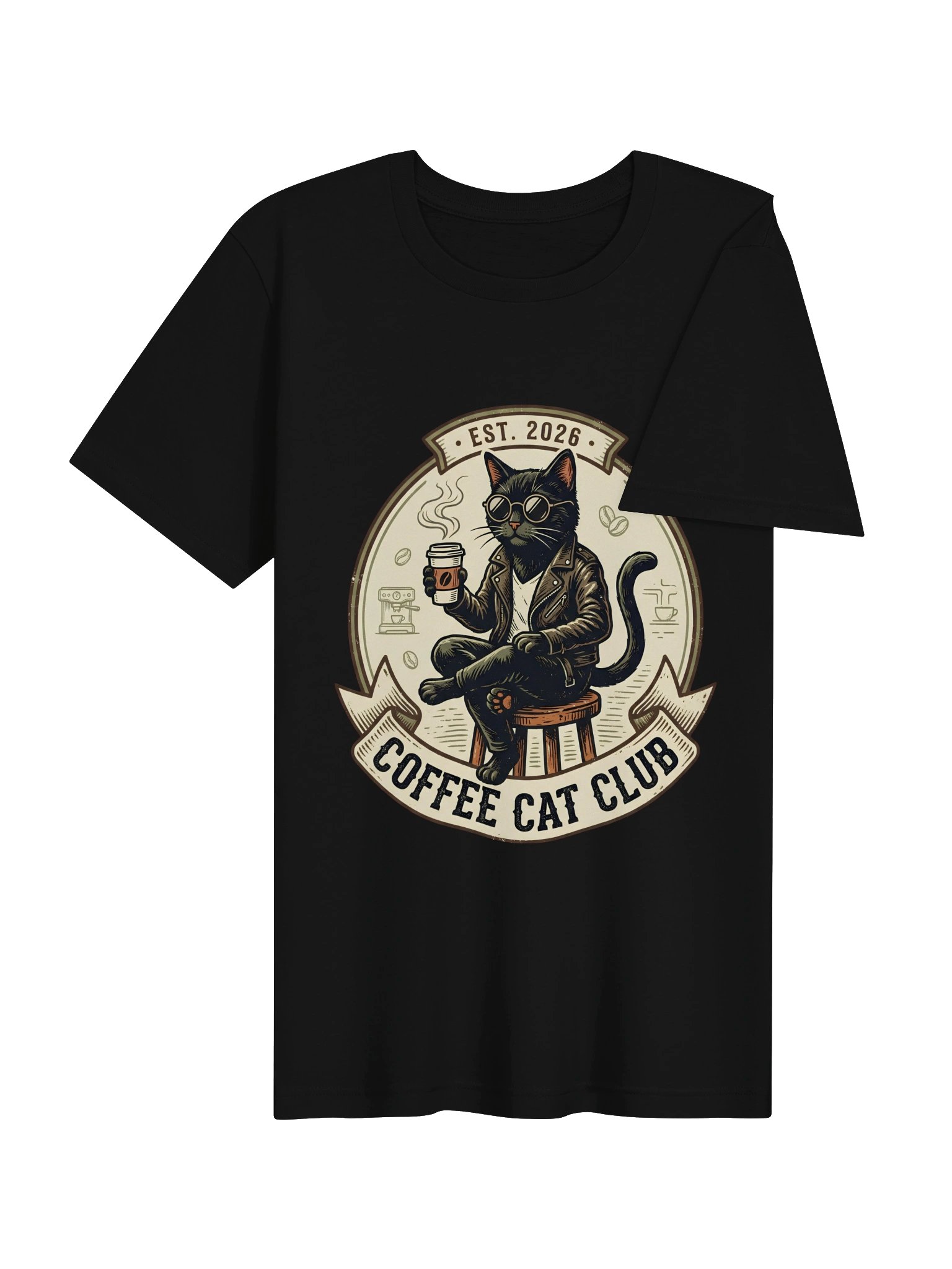 Coffee Cat Club T-Shirt - Vintage Black Cat EST. 2026 Graphic Tee product image (25)