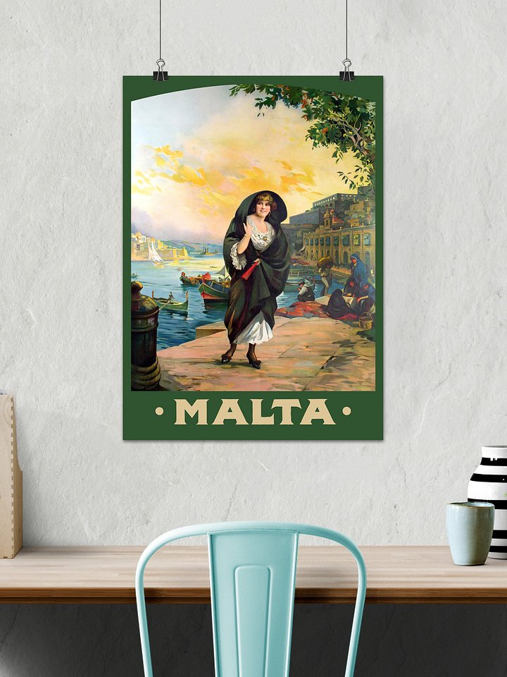 Malta, Valletta 1910s — retro travel poster, vintage travel print, retro travel wall art, retro wall art, triptych wall art product image (2)