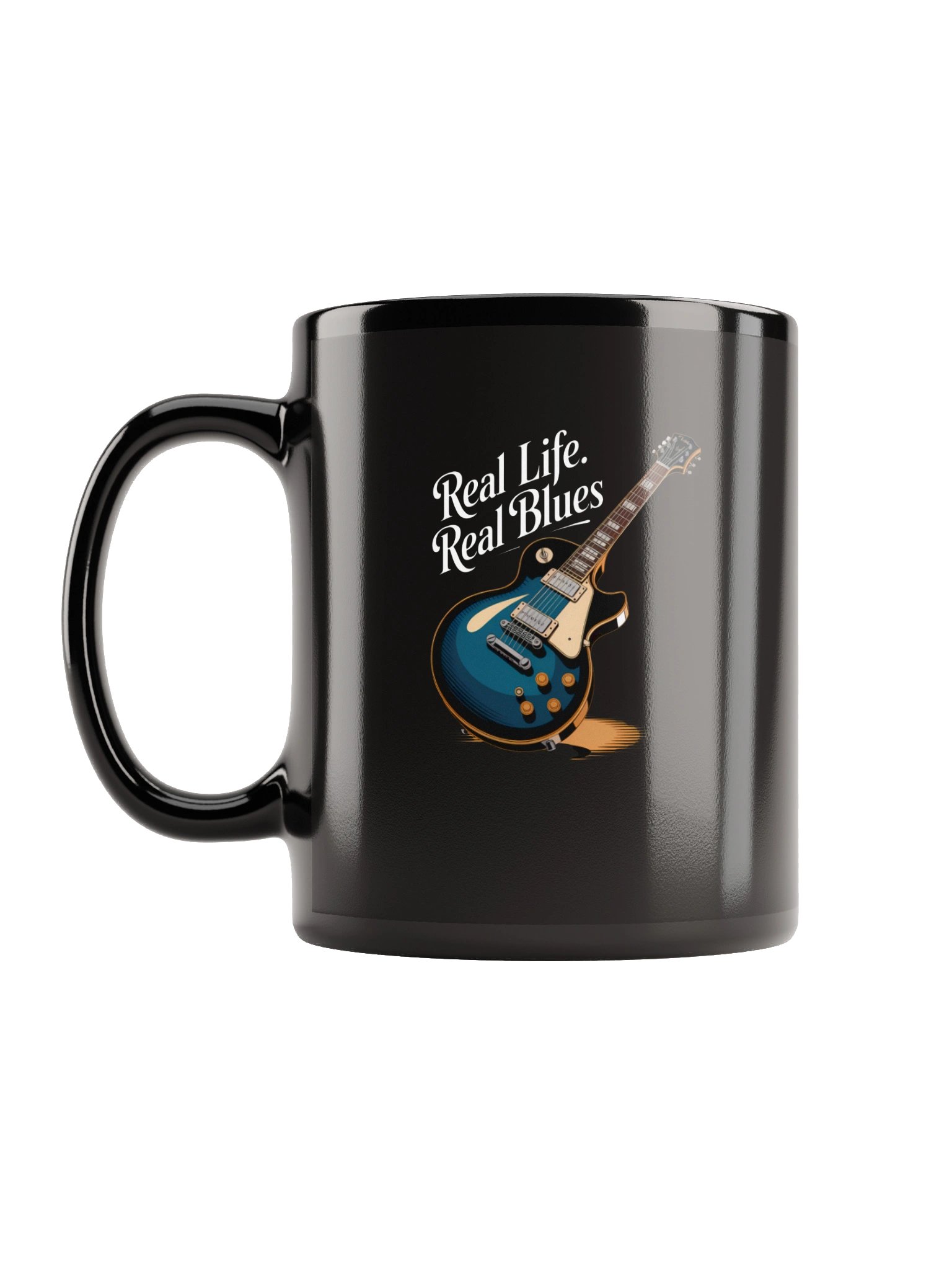 Real Life, Real Blues – Black Glossy Mug (The Slogan Series) product image (6)