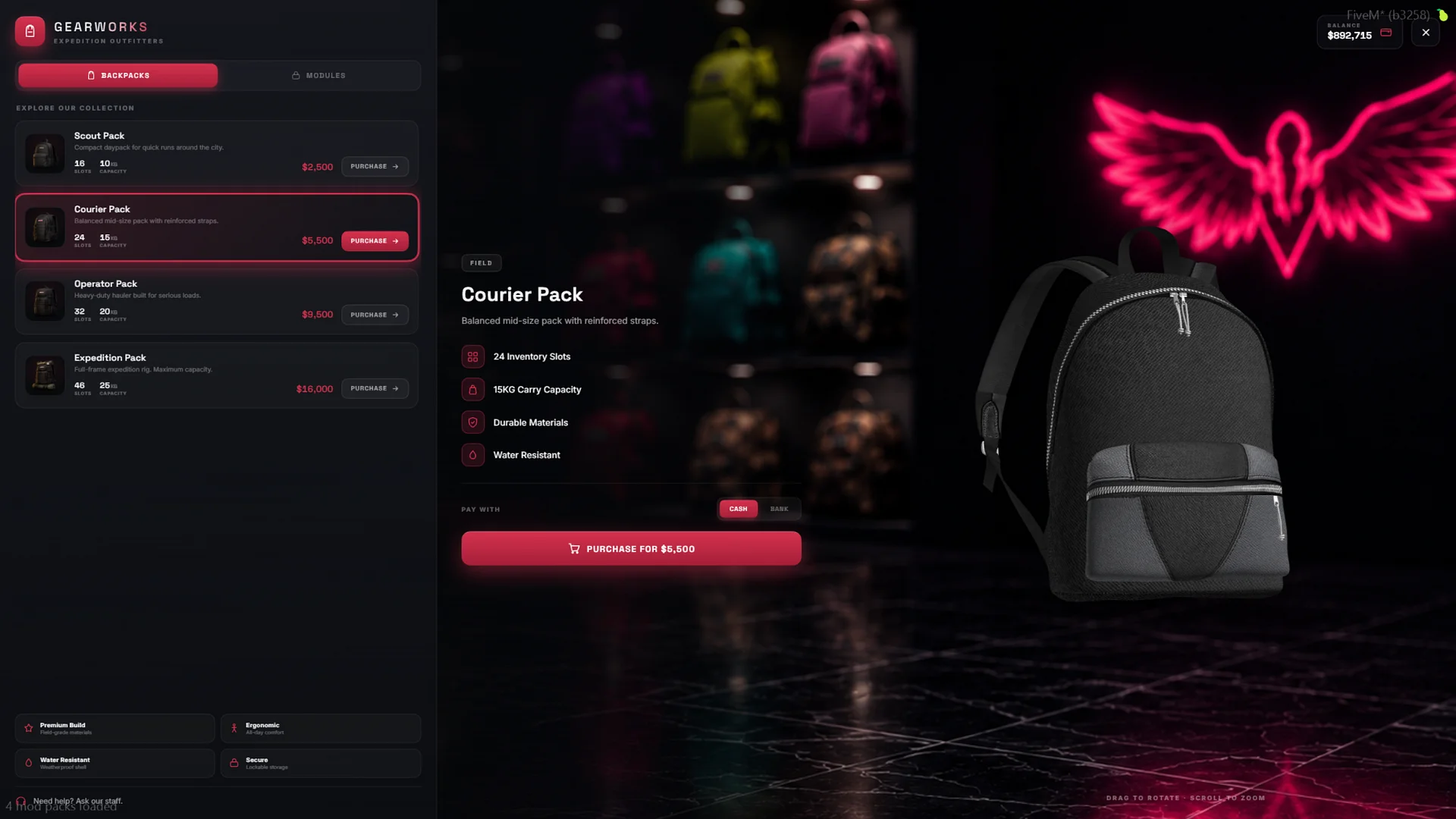FiveM Script | Advanced Backpack System [ESX/QB/QBOX] product image (1)