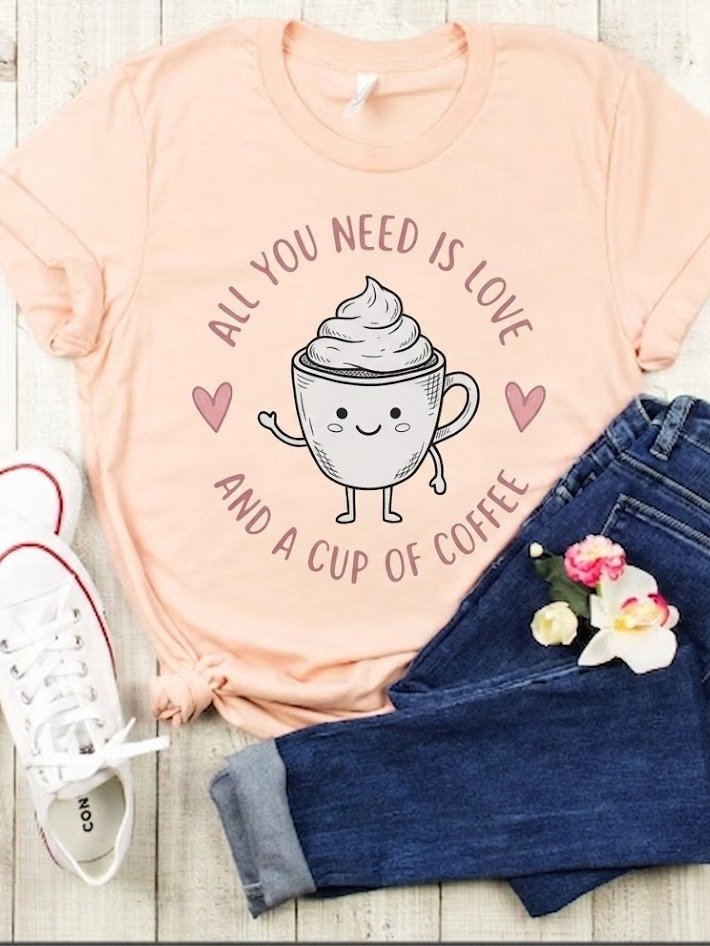 Cute Coffee Lover T-Shirt for Women | All You Need Is Love and a Cup of Coffee Graphic Tee product image (3)