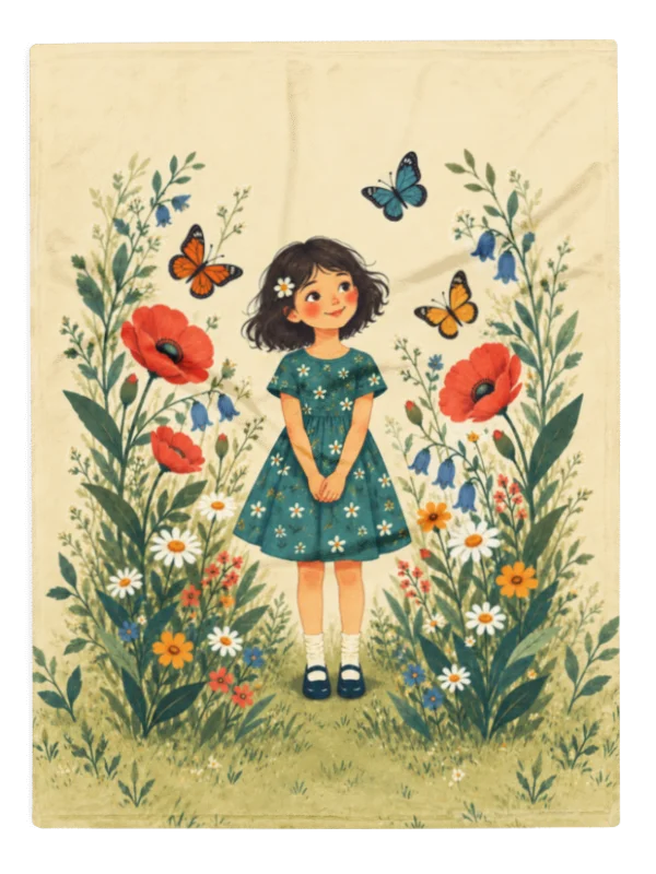 Garden Girl & Butterflies Fleece Blanket product image (1)