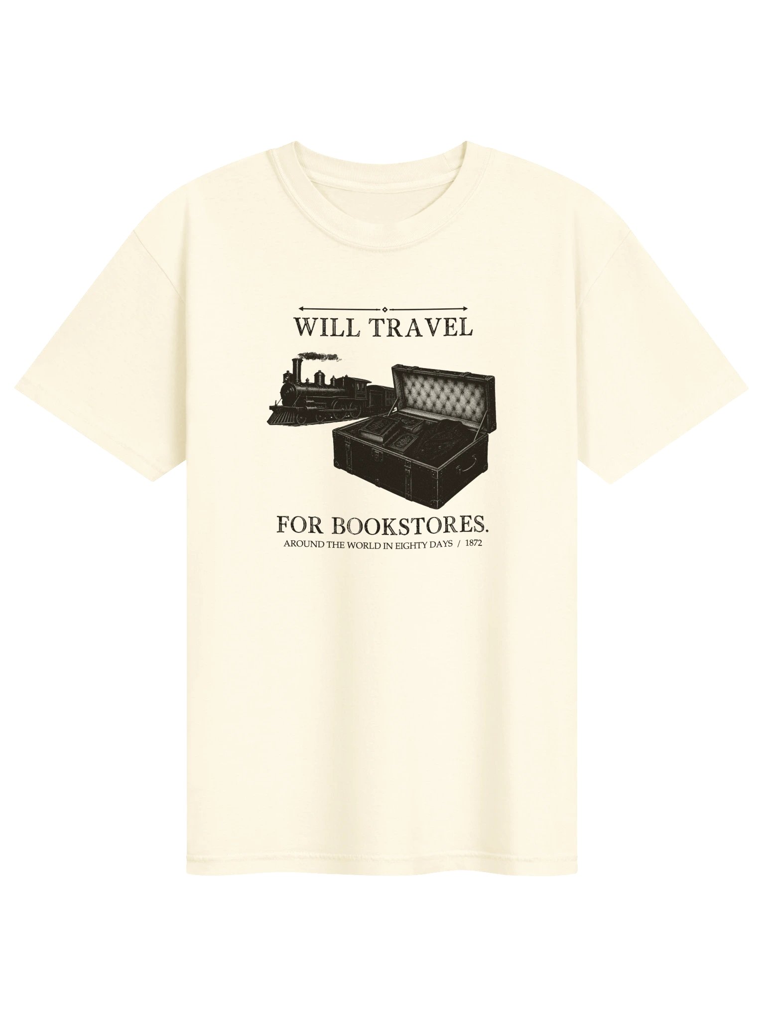 Will Travel For Bookstores -- Around the World in Eighty Days Tee (Light) product image (1)