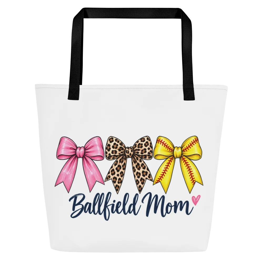 Three Bow Ballfield Mom Tote Bag | Baseball & Softball Game Day Bag product image (1)