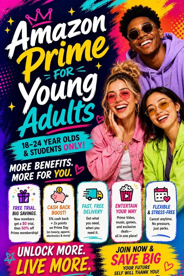#Ad As an Amazon Associate, I earn from qualifying purchases. Ready to level up your lifestyle? Amazon Prime for Young Adults lets you enjoy a 6-month trial for $0 — full Prime benefits at 50% off upon renewal — plus exclusive perks like cash‑back rewards, Prime Video, and fast, free delivery on everything from beauty to tech. This pin celebrates diversity and confidence because saving money should look good on everyone.  Tap the link in my profile to join Enjoy your free trial, and start living the Prime life today! #PrimeForYoungAdults #AmazonDeals #StudentSavings 