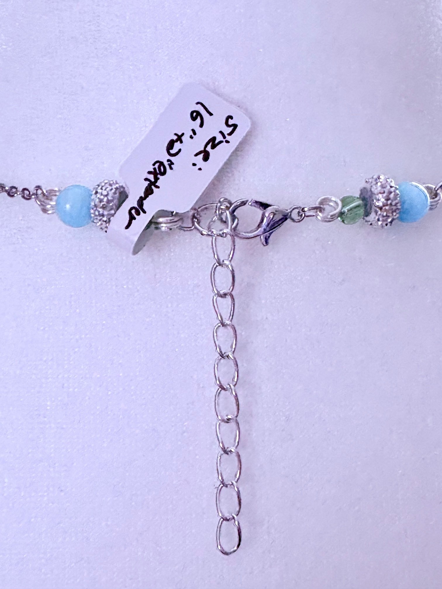 MFD-00268 | Green Glass Crytal Pendant Necklace with Stainless Steel Link Chain and Paperclip Chain | December Birthstone Inspired | Handmade Jewelry by Monique Faella Designs™ product image (7)