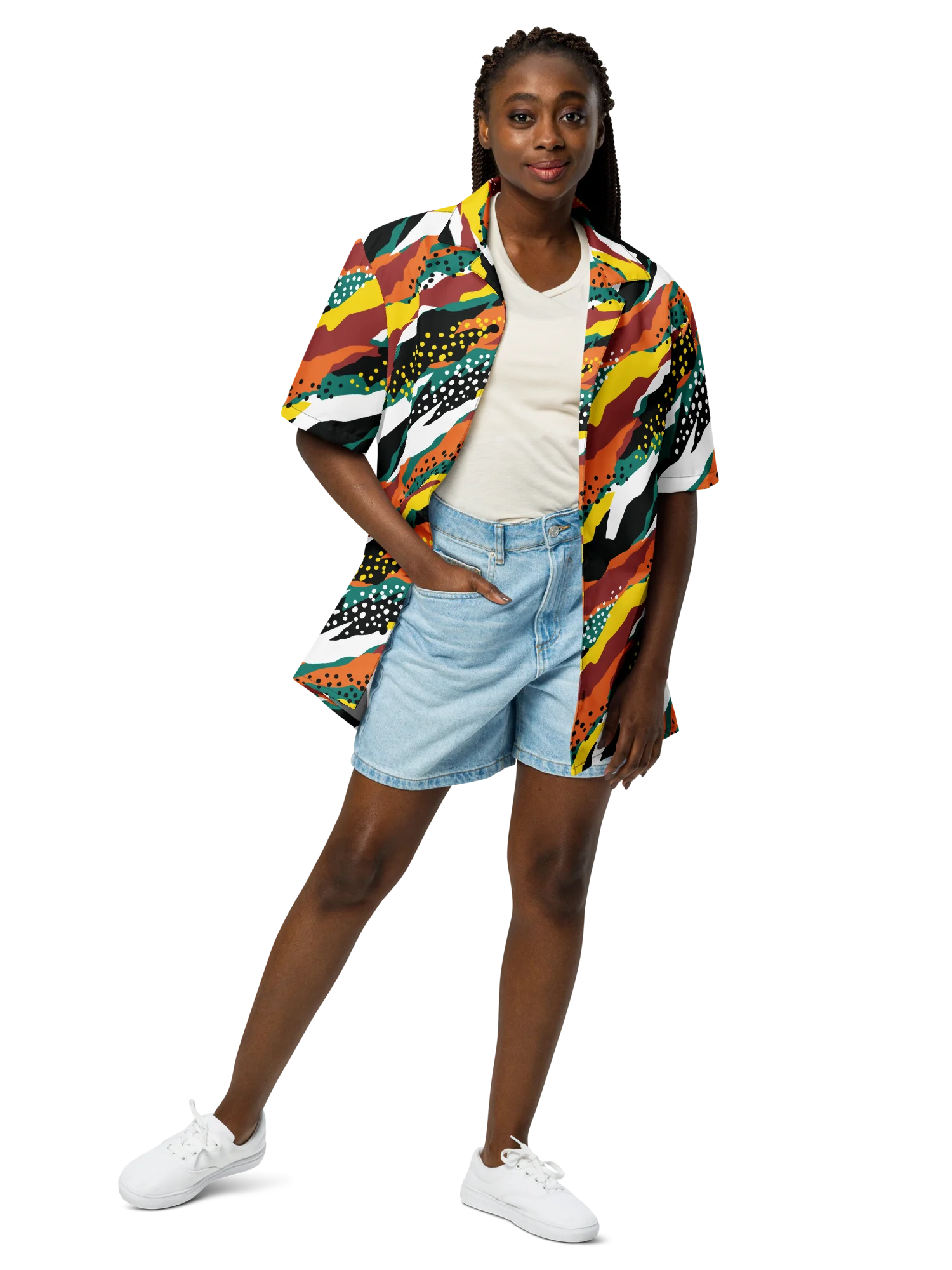 Terracotta & Teal Abstract Safari Pattern | Vibrant All-Over Print Unisex Button Shirt product image (8)