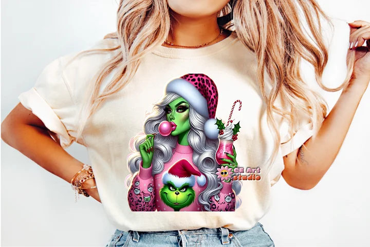 Pink Grinch Coquette Bow PNG Design product image (1)