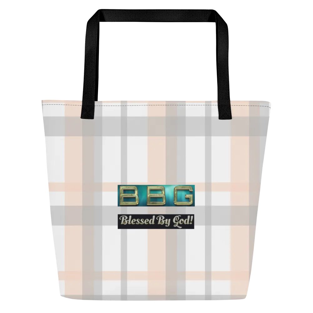 Pink Plaid Tote Bag with Pocket-Green BBG (No Logo) product image (2)