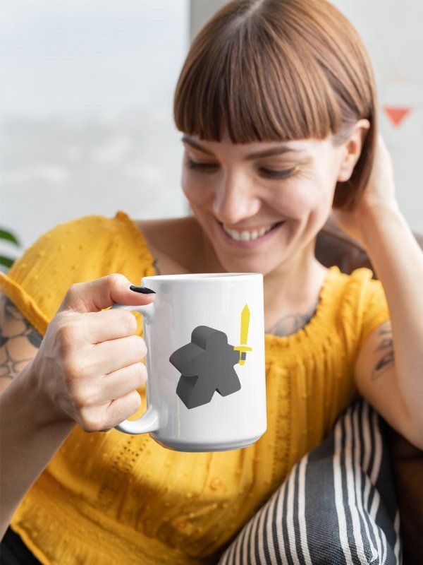 Funny Meeple Star Review Board Game Mug, large 15oz Coffee Cup for Board Gamers, Meeple Warrior product image (2)