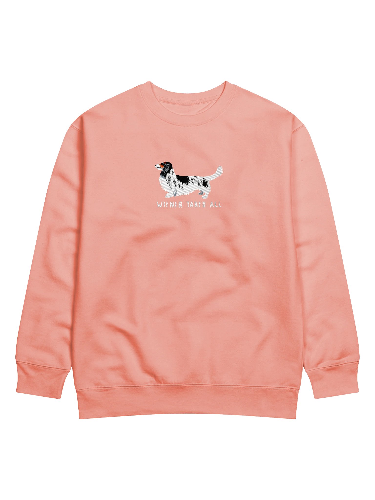Wiener Takes All Sweatshirt (Embroidered) of a Longhaired Dachshund(Pied Black & White) product image (71)
