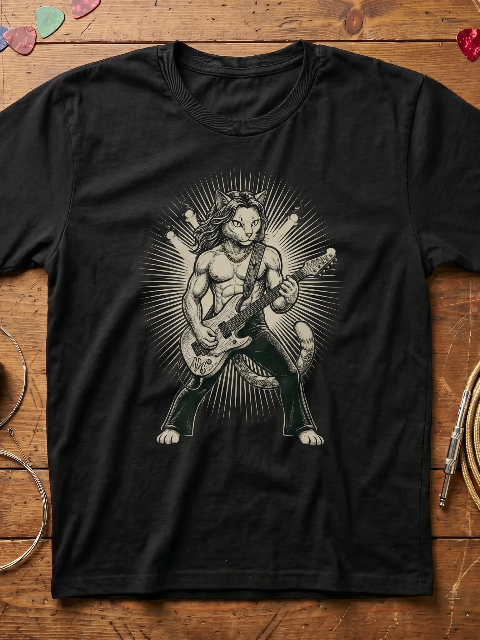 Mewno Bettencat Cat Guitar T-Shirt | Funny Rock Music Guitar Tee product image (1)