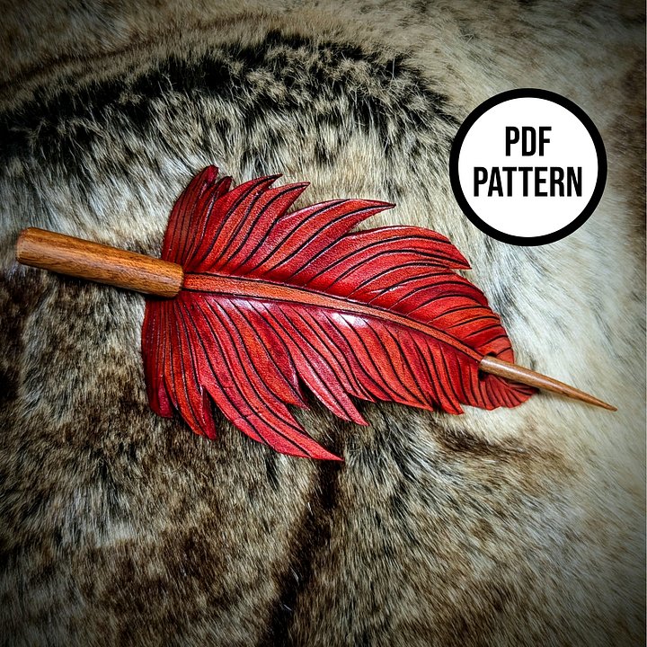 Feather Leather Hair Stick - PDF Pattern for Leatherwork product image (1)