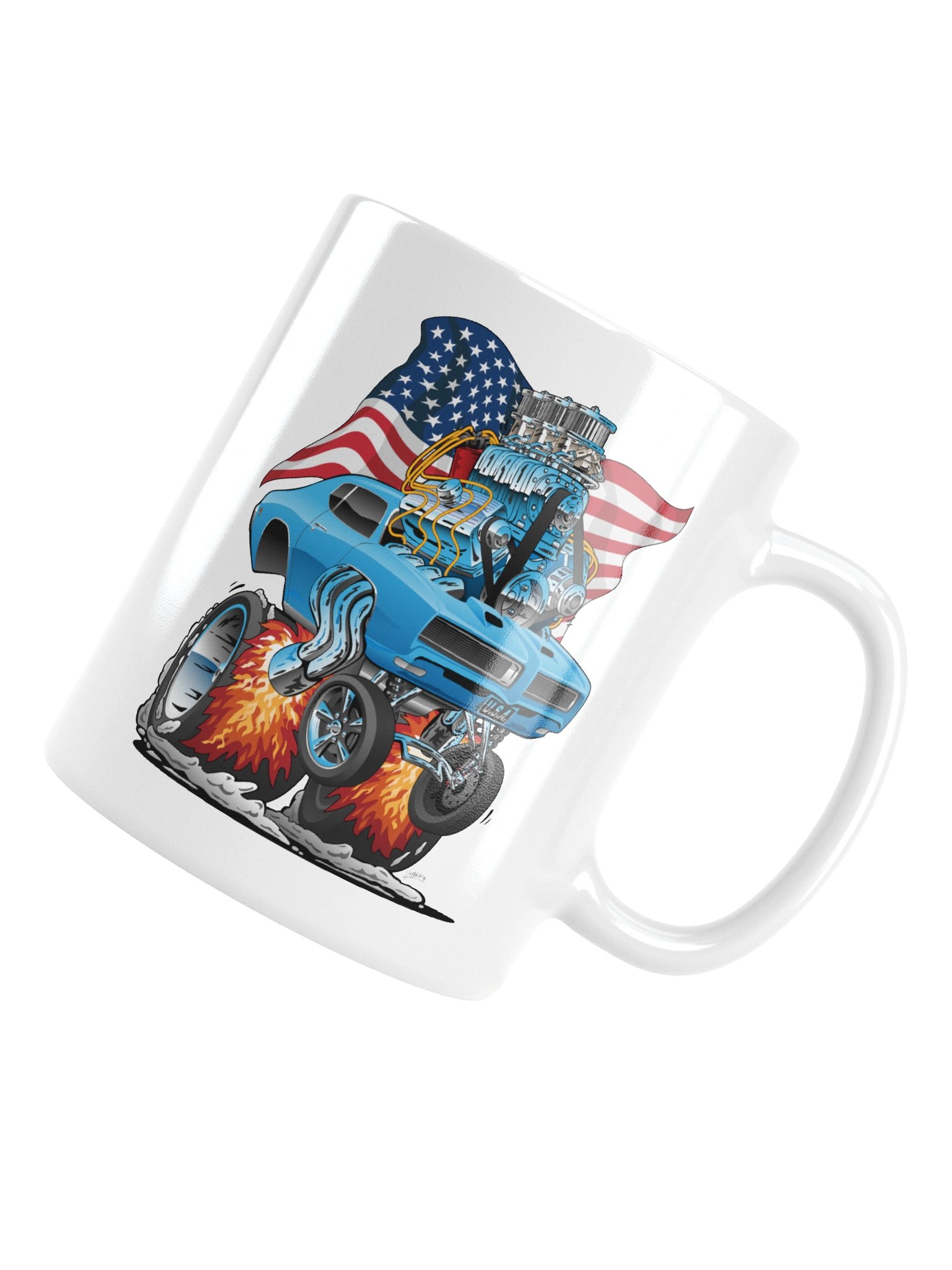 Patriotic 60s Muscle Car Funny Dragster USA Hotrod Cartoon Coffee Mug product image (5)