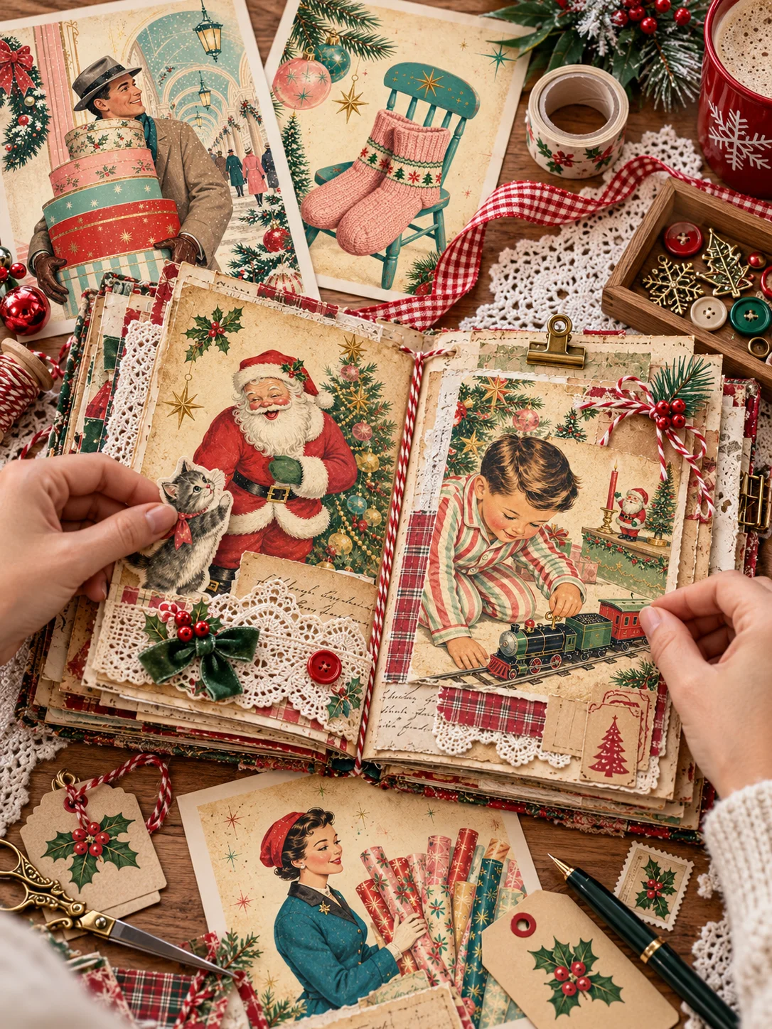 500 1950s Retro Christmas Junk Journal Pages, Atomic Kitsch Ephemera, Mid Century Holiday Printable, Nostalgic Scrapbook Paper, JPG Download product image (5)