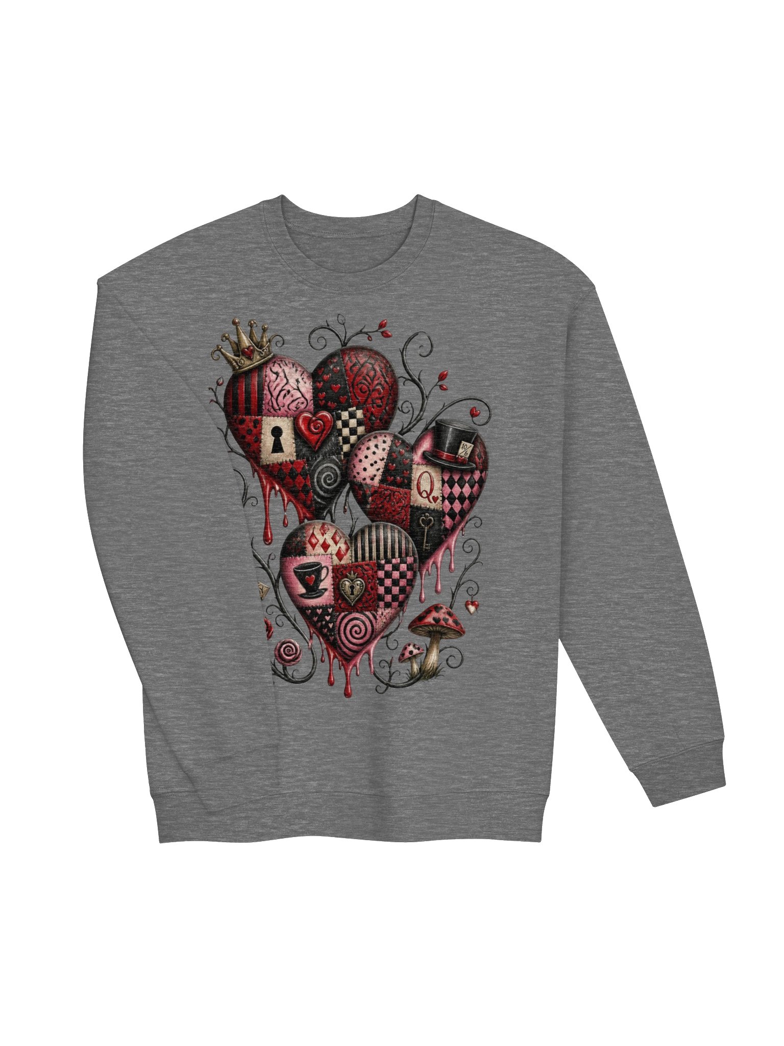 Queen of Hearts Whimsigoth Patchwork Crewneck, Dark Alice Sweatshirt product image (4)