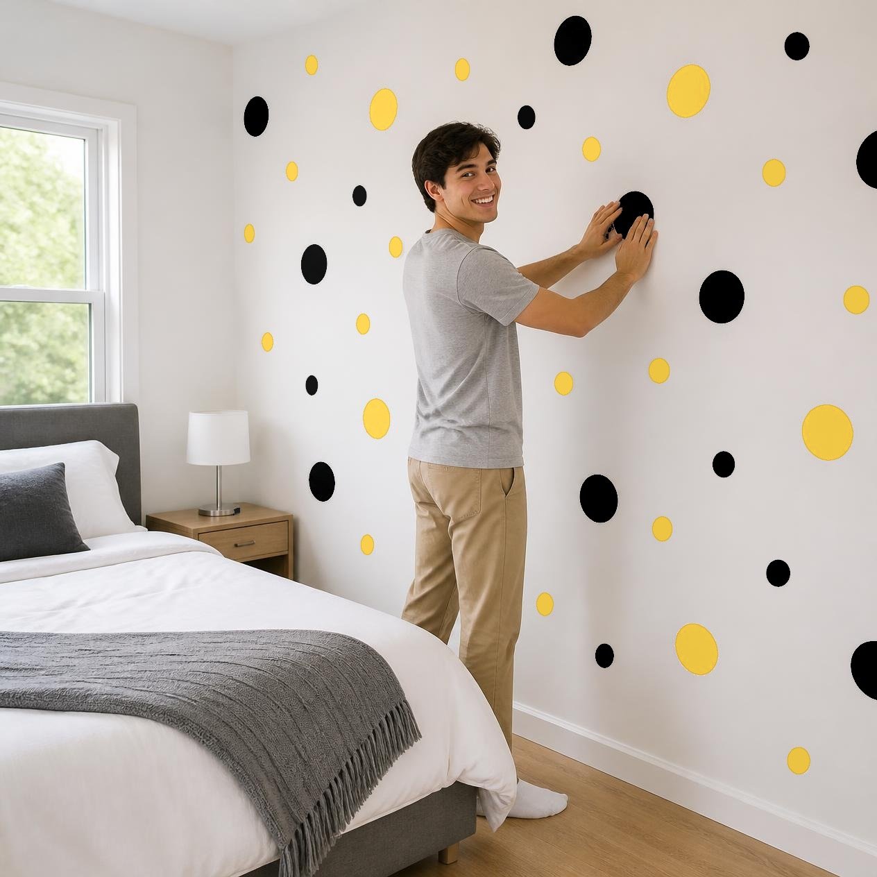 Black and Yellow Polka Dot Wall Decals, 2" and 4" Vinyl Circle Stickers, Removable Dot Decals for Nursery, Kids Room, Playroom product image (4)