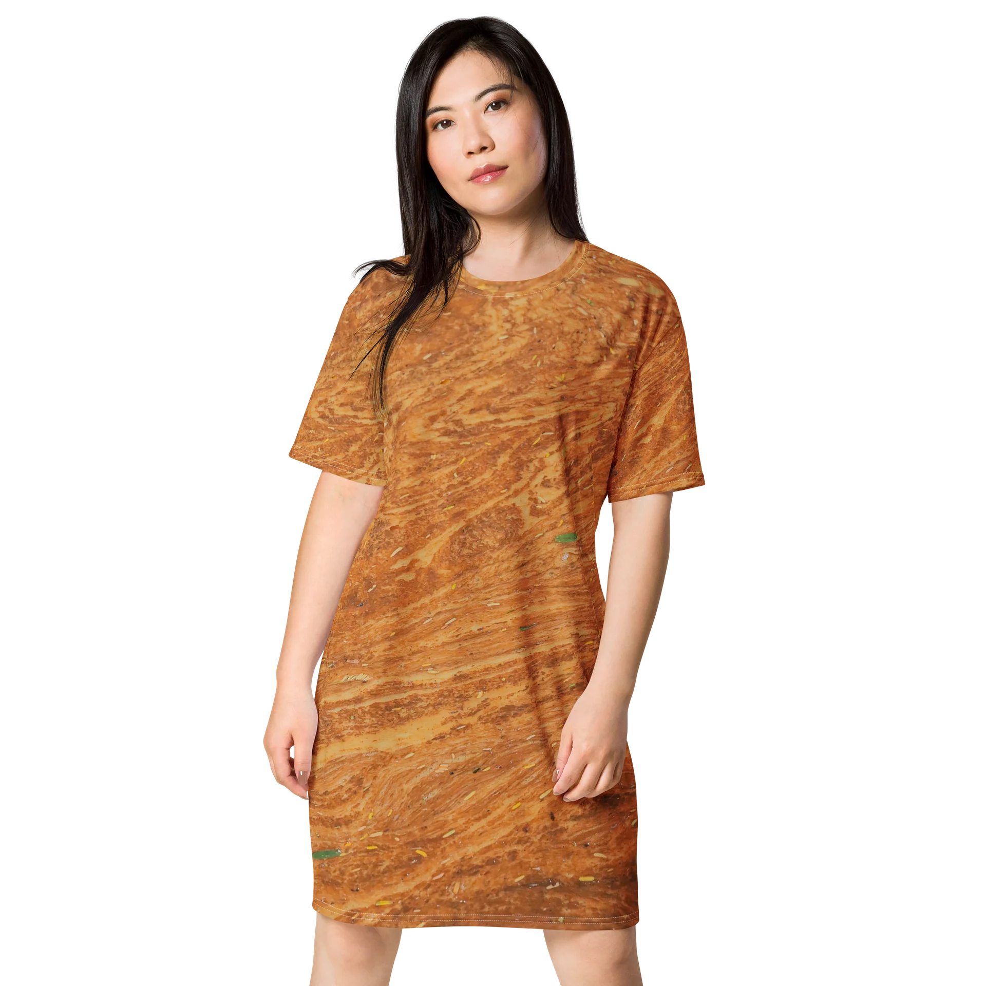 Terracotta Tea All-Over Print Warm Rust & Leaf Relaxed Fit Dress T-Shirt product image (1)