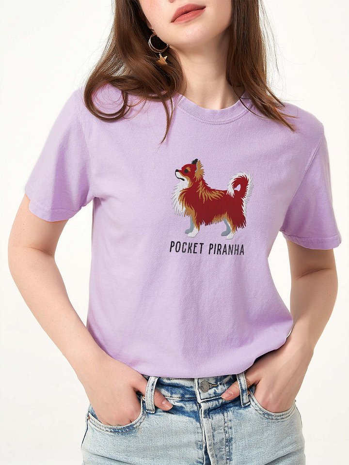Pocket Piranha T-Shirt(Embroidered) of a Longhaired Chihuahua(Chocolate) product image (2)