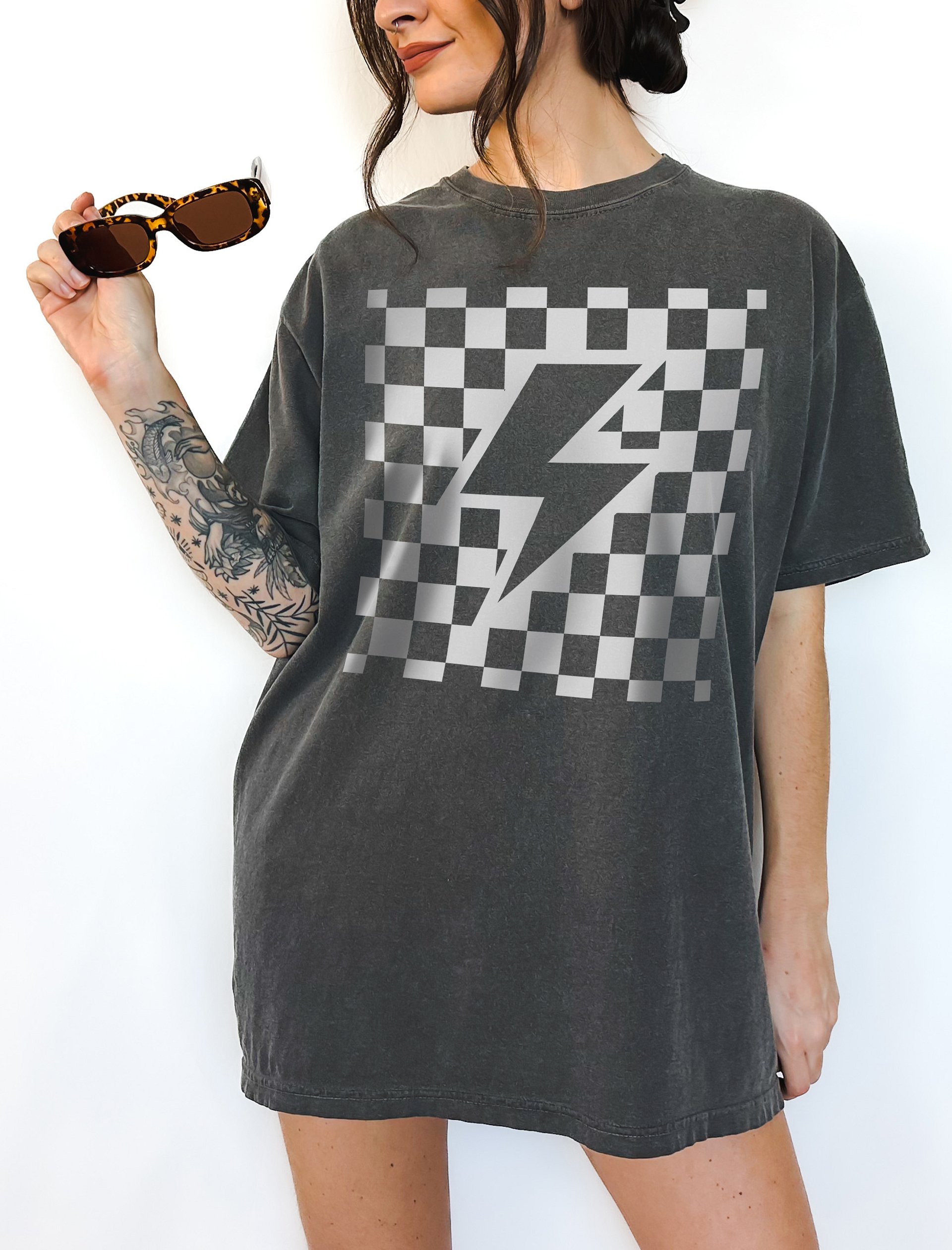 Lightning Bolt on a Checkerboard | Fun Retro-Style Trendy Thunderbolt T-Shirt | Trendy Western and Rock Unisex Tee product image (14)