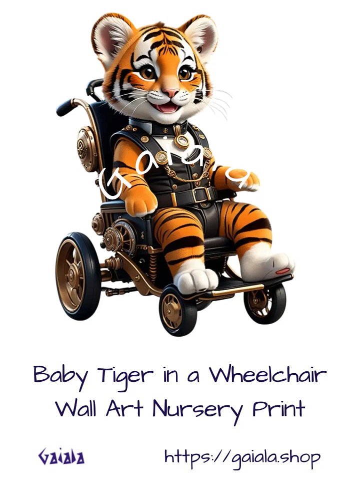 Baby Tiger in Wheelchair Kid Nursery Print Child Wall Art product image (1)