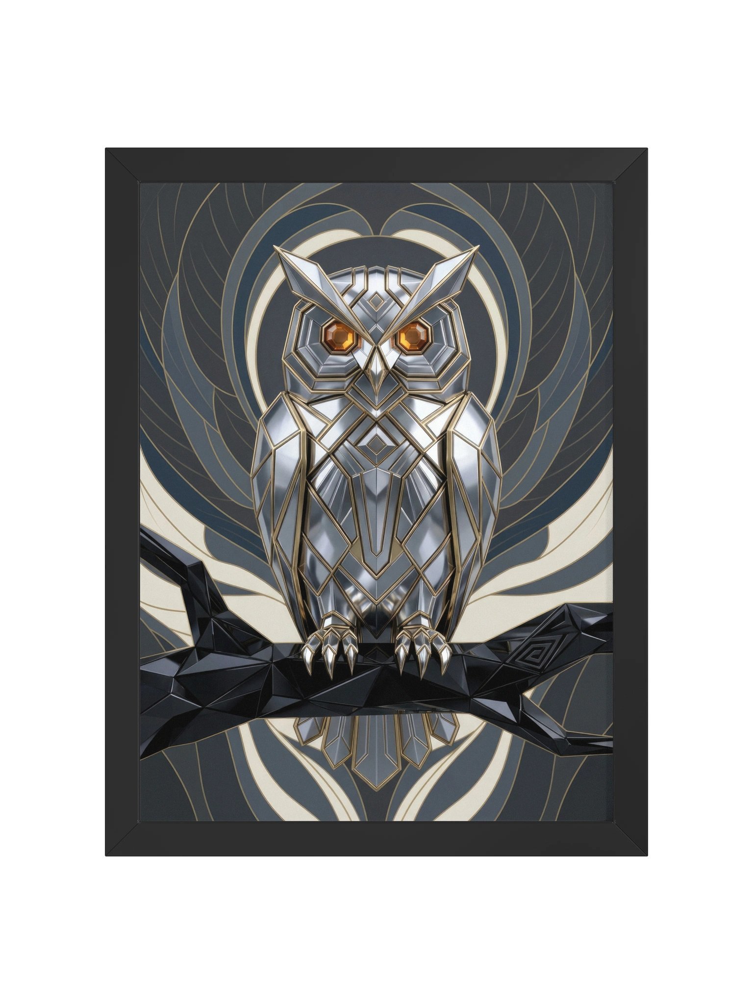 Geometric Metallic Owl Framed Poster - Neo-Deco Wall Art product image (1)
