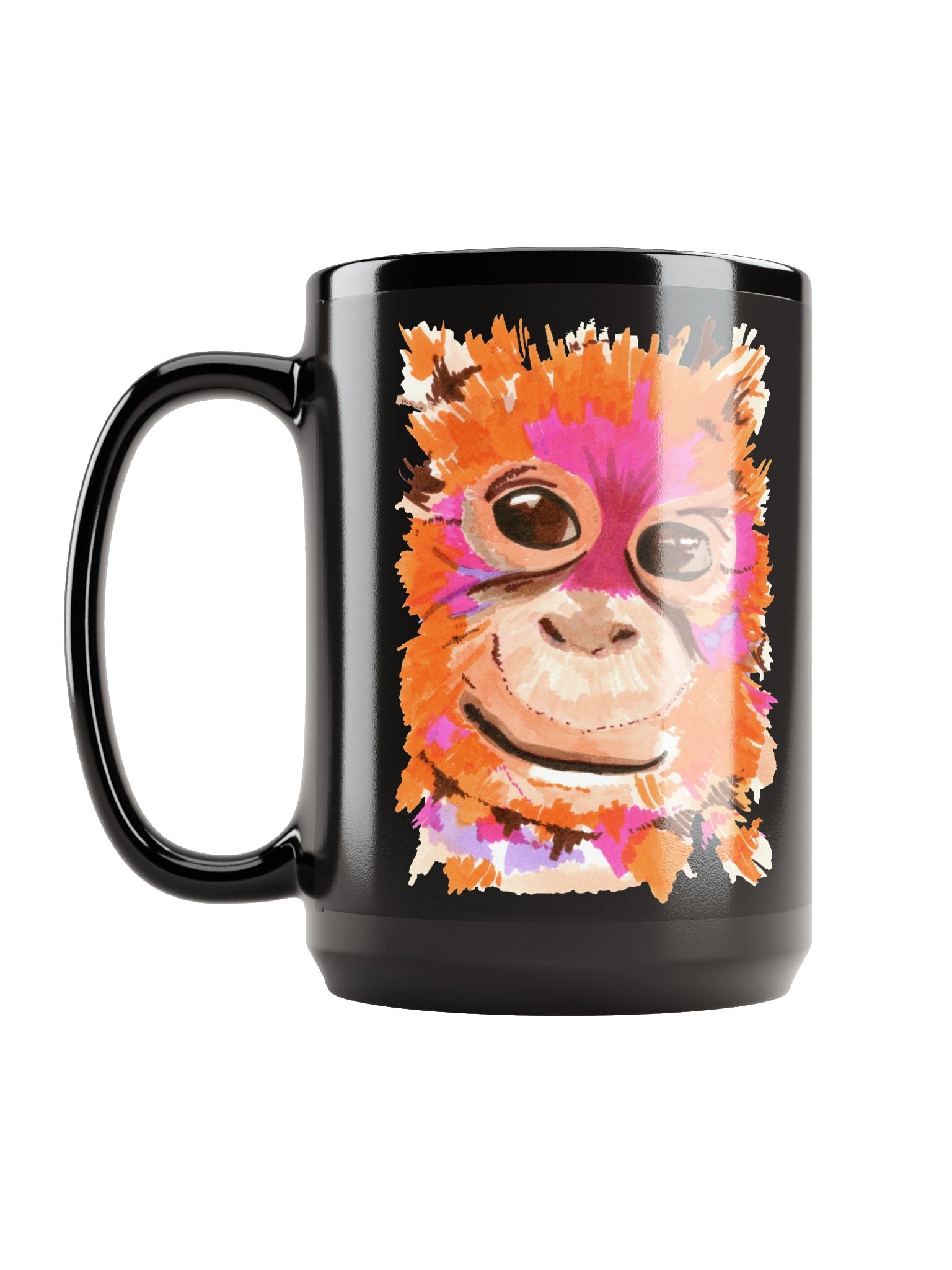Orangutan Watercolour Black Mug (15oz) product image (6)