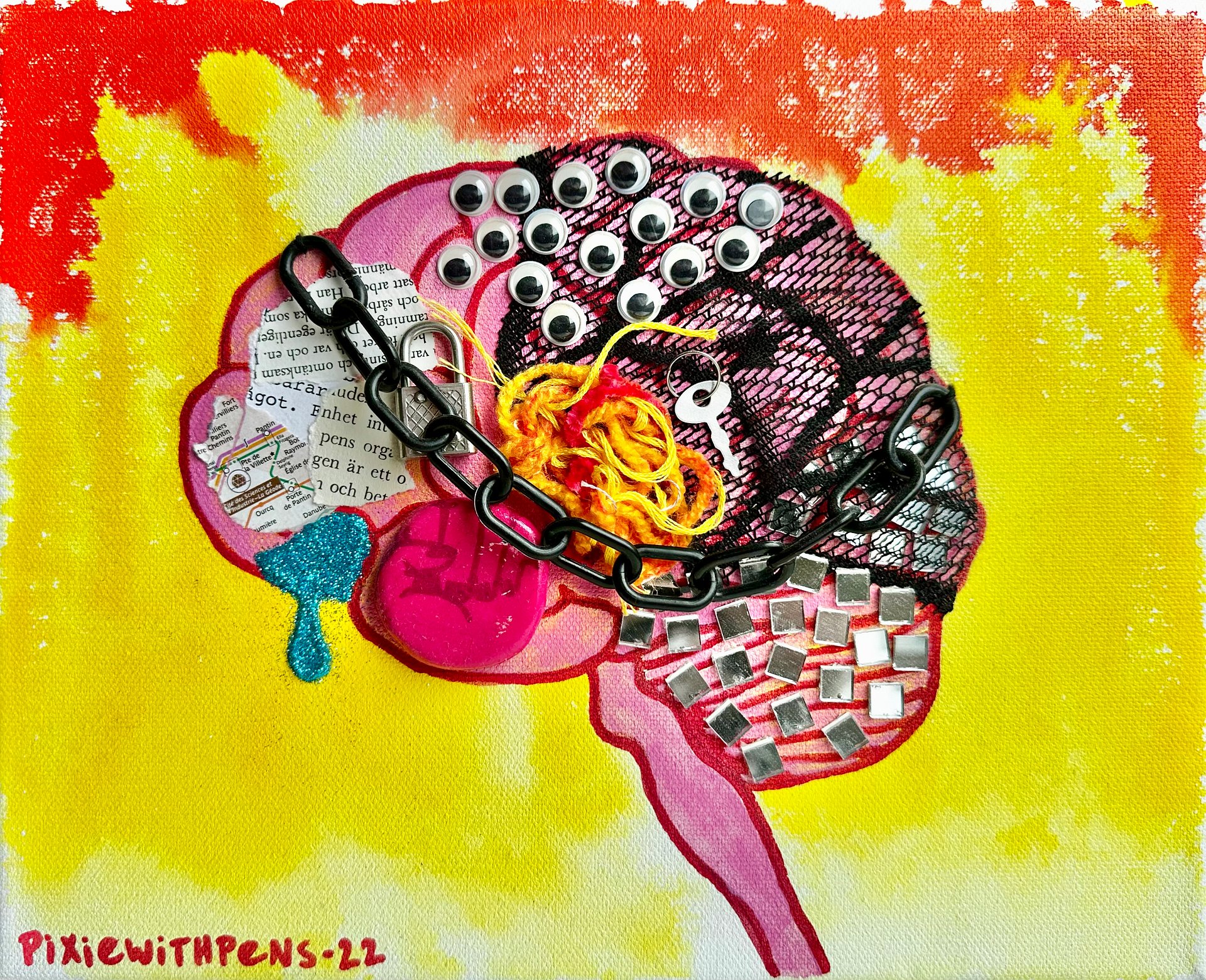 'batshit normal' mixed media on canvas original product image (1)