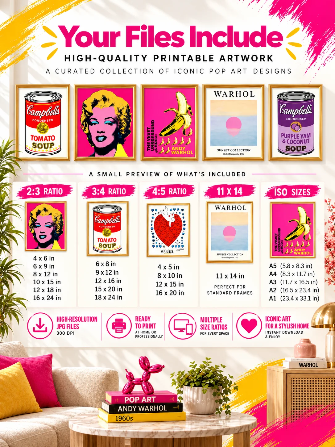 210+ Andy Warhol Pop Art Prints Bundle, Printable Gallery Wall, Retro Modern Posters, Digital Download product image (2)