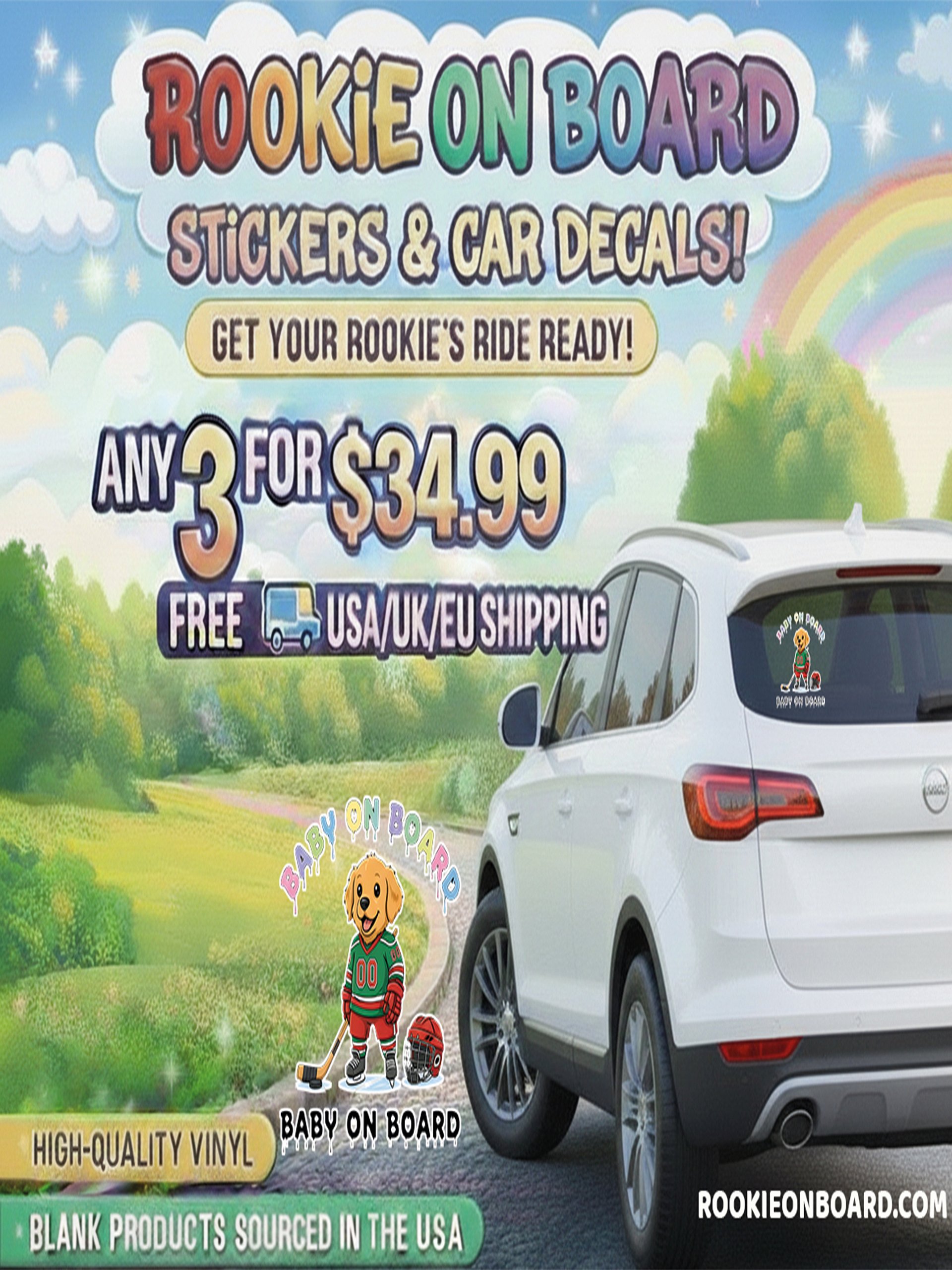 Funny Dog Hockey Baby on Board Sticker - 5x5 Weatherproof Vinyl Car Decal - Premium Sporty Dog Hockey Gift product image (2)