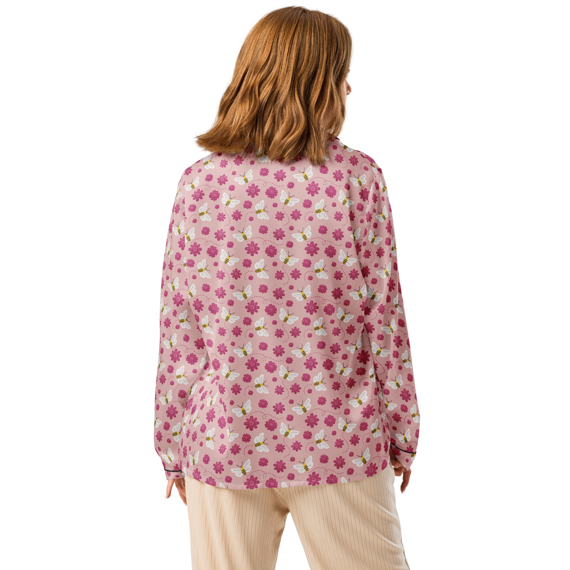 Little Pink Bees Ladies Long Sleeve Sleeve Pajama Top product image (2)