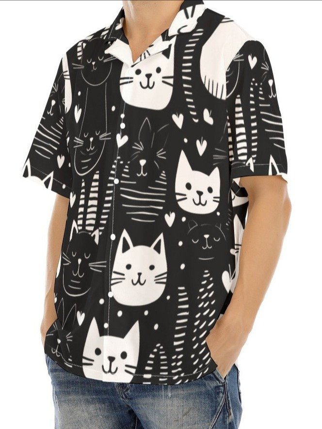 Doodle Cat All-Over Print Cuban Shirt product image (3)