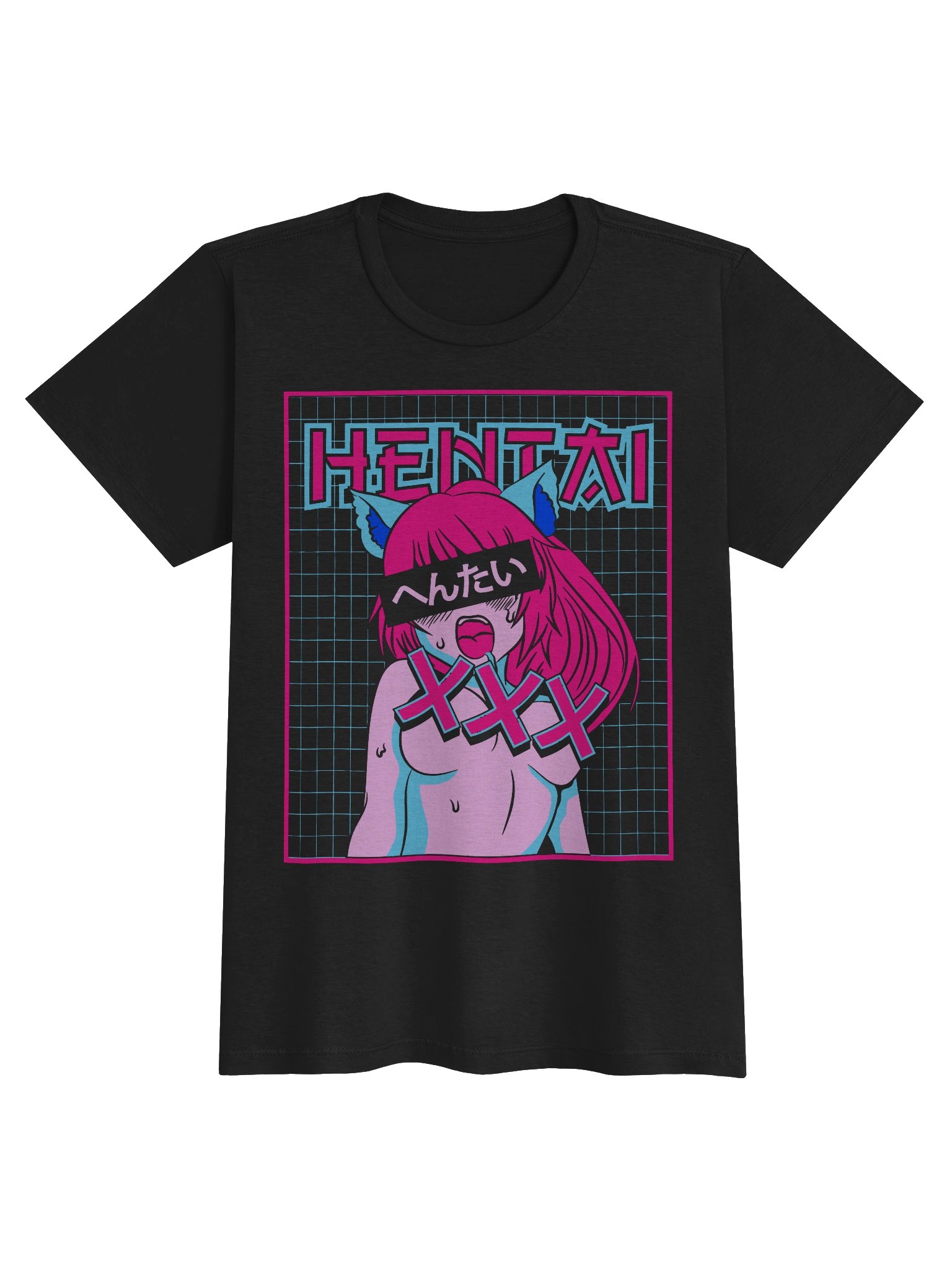 Vaporwave Grid Hentai Catgirl Tee - Premium Women's Softstyle T-Shirt product image (1)