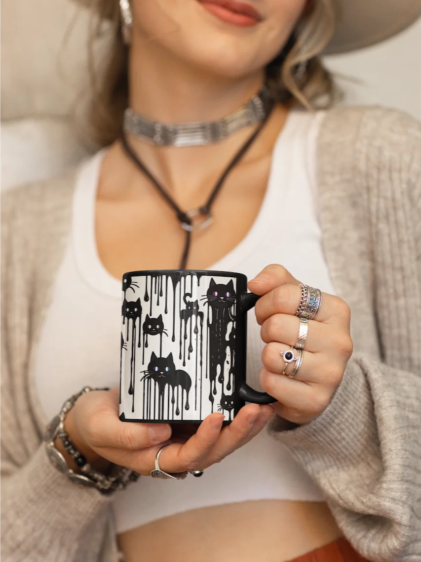 Whisker Wonderland (black cat drip aRt) Black product image (1)