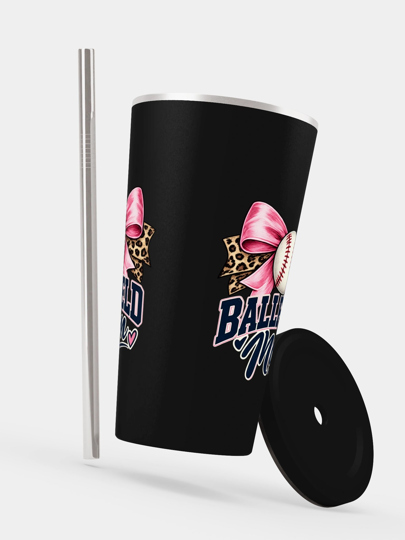Leopard Bow Softball Tumbler | Ballfield Mom Cup product image (6)
