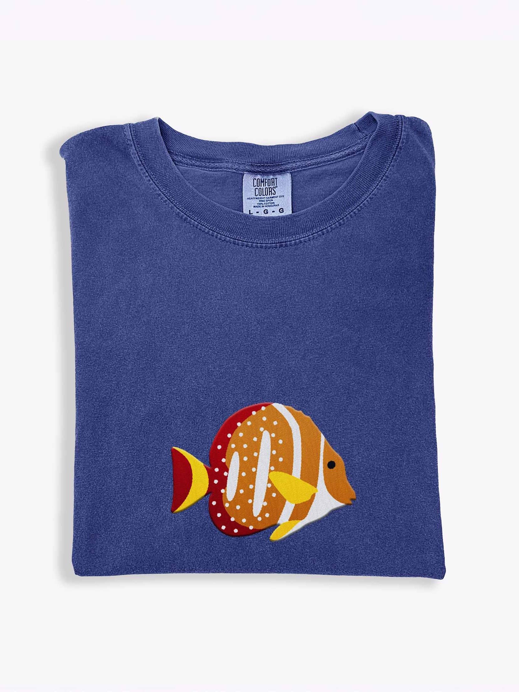 Mustard Butterflyfish Embroidered Shirt | Reef Aquarium Fish Embroidery Tee | Saltwater Marine Fish Apparel product image (1)