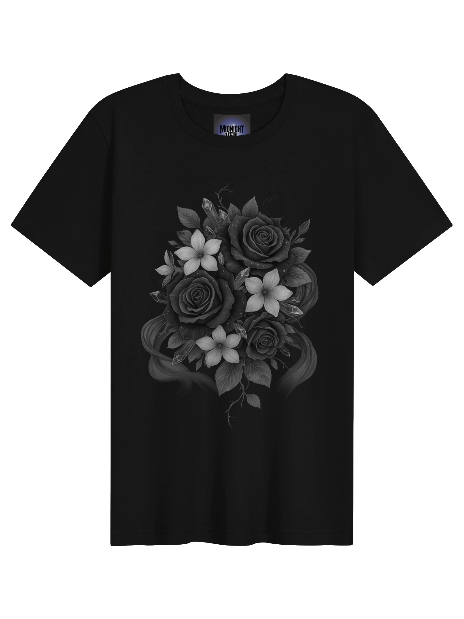 Midnight Veil Crystal Roses T-Shirt product image (1)